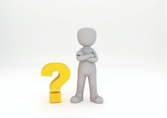 gray man 3d model thoughtful next to him question mark