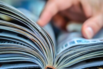 Close-up of an Open Book with a Blurry Hand in the Background