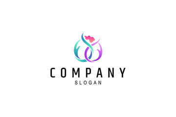 woman care logo with abstract hand icon in flat vector design style