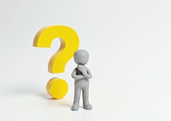 gray man 3d model thoughtful next to him question mark