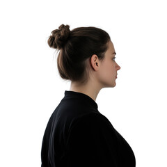 Side profile of woman with bun hairstyle on transparent background