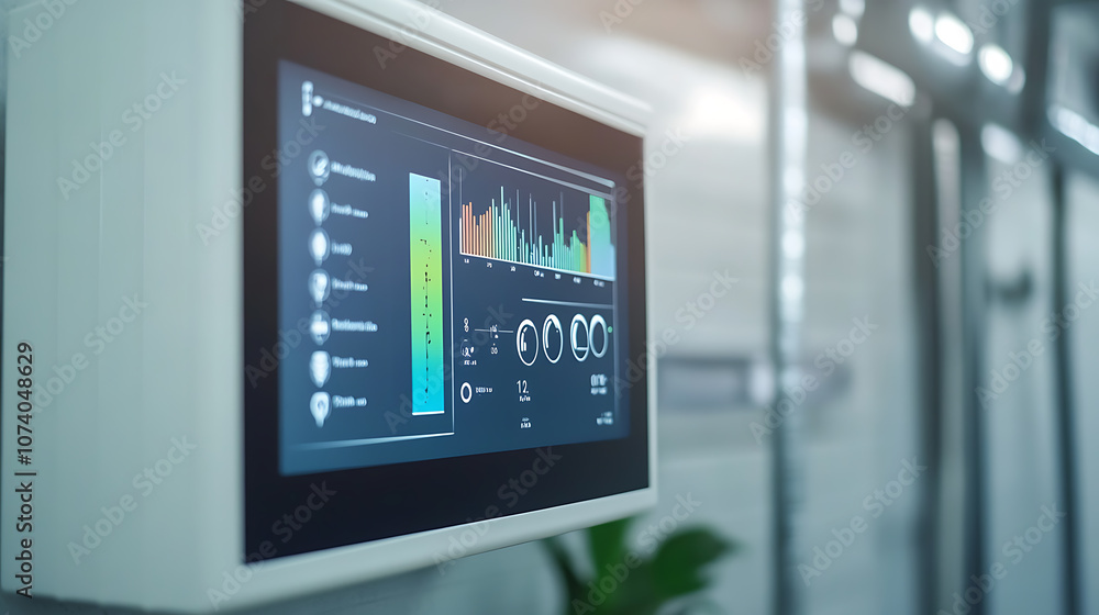 Fototapete modern display showing data analysis for hvac efficiency monitoring, highlighting energy cost calcul