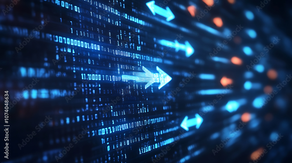 Poster Abstract blue arrow background with digital grid and light effect for technology concept design