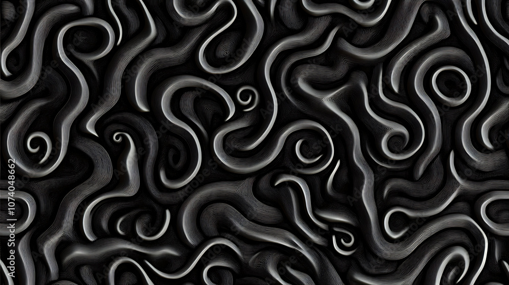 Aufkleber abstract black and white squiggly lines pattern
