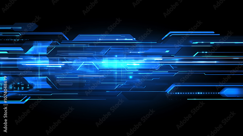 Aufkleber Abstract blue arrow background with digital grid and light effect for technology concept design