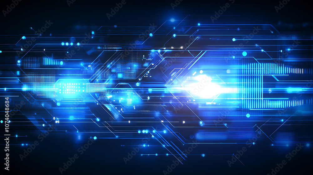 Poster Abstract blue arrow background with digital grid and light effect for technology concept design