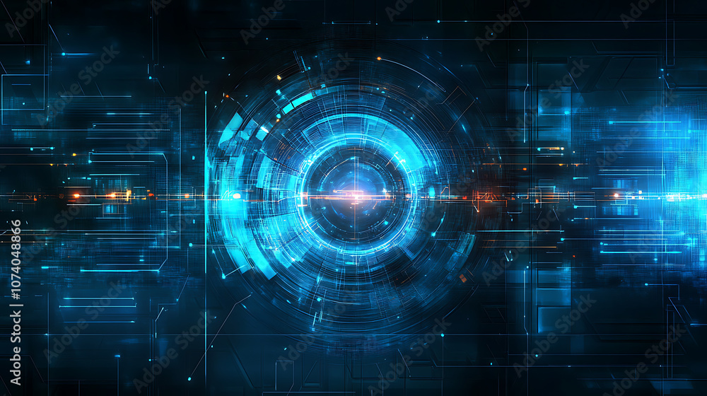 Aufkleber Abstract blue arrow background with digital grid and light effect for technology concept design