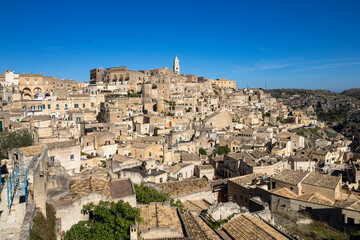 Obraz premium Aerial view of Sassi di Matera at night, UNESCO World Heritage Site, European Capital of Culture for 2019, Basilicata, Italy, Europe
