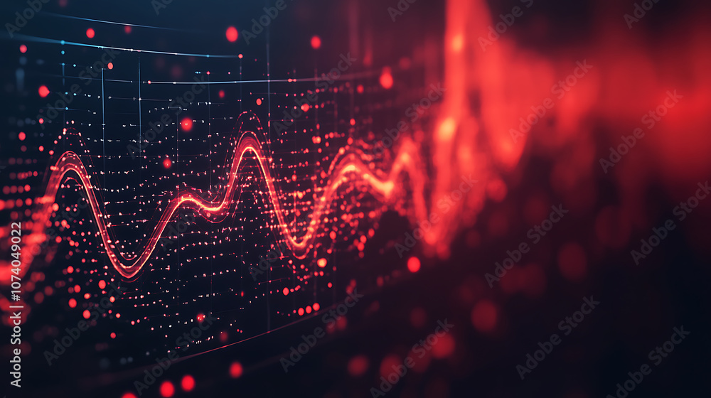 Aufkleber red heart beat monitor line with light effect on dark background