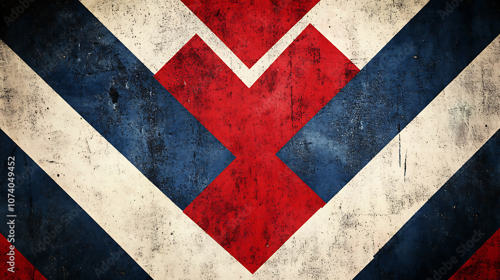 Poster red, white and blue houndstooth quilt with star pattern on red background