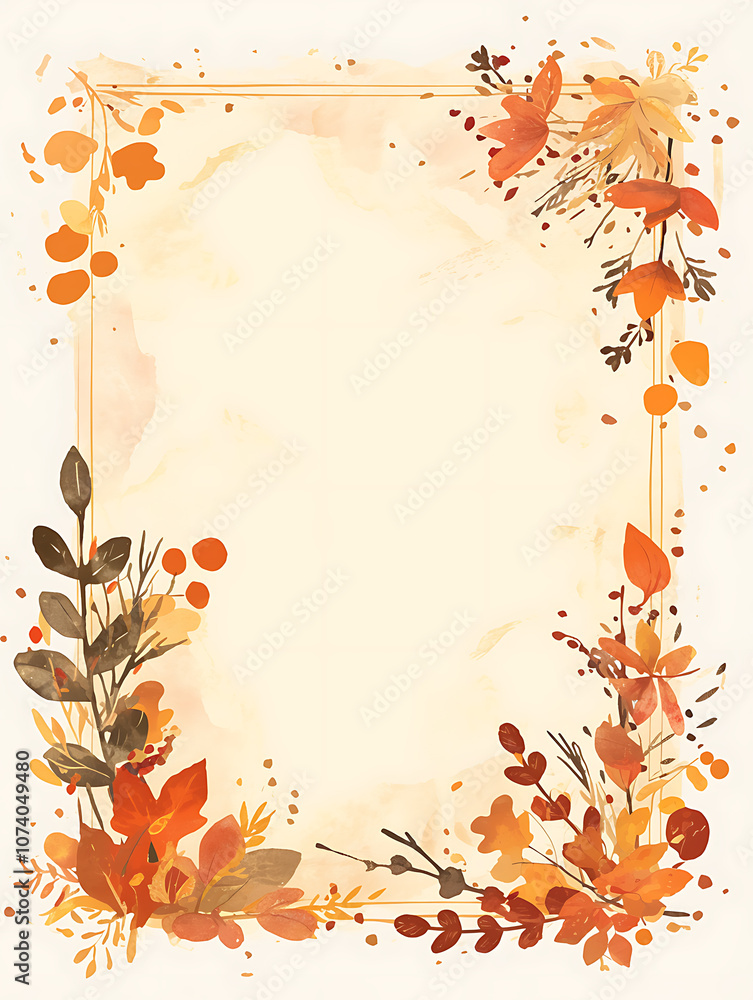 Poster autumn-themed rectangular frame border illustration with a white background, a simple and clean desi