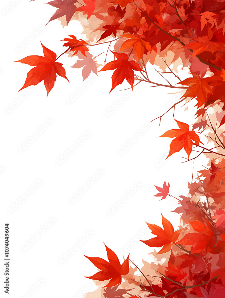 Poster autumn background with colored maple leaves framed, isolated on a white background