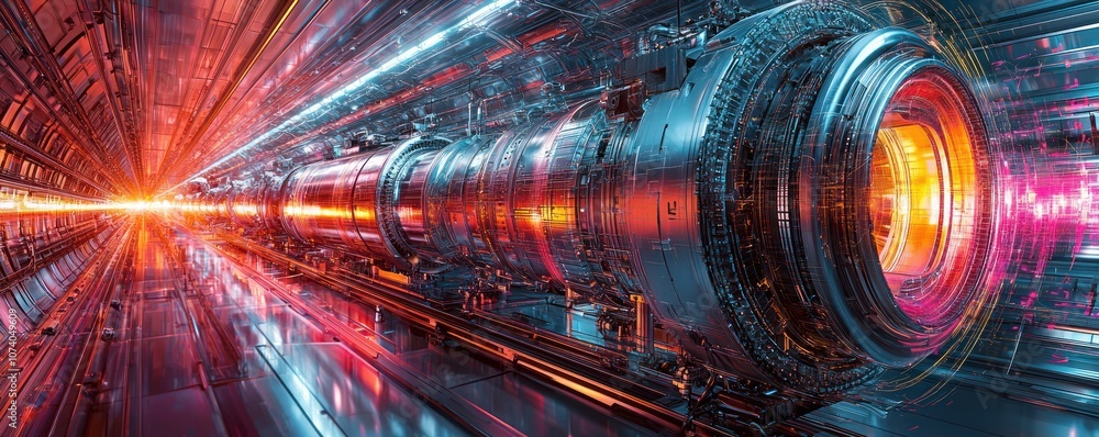 Aufkleber futuristic technological tunnel with glowing lights and mechanical elements