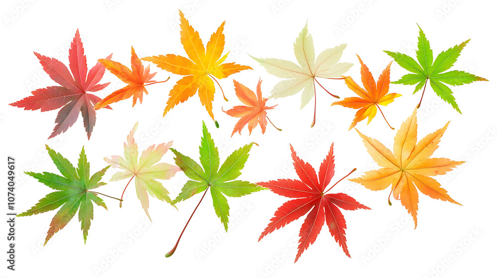Poster autumn background with colored maple leaves framed, isolated on a white background