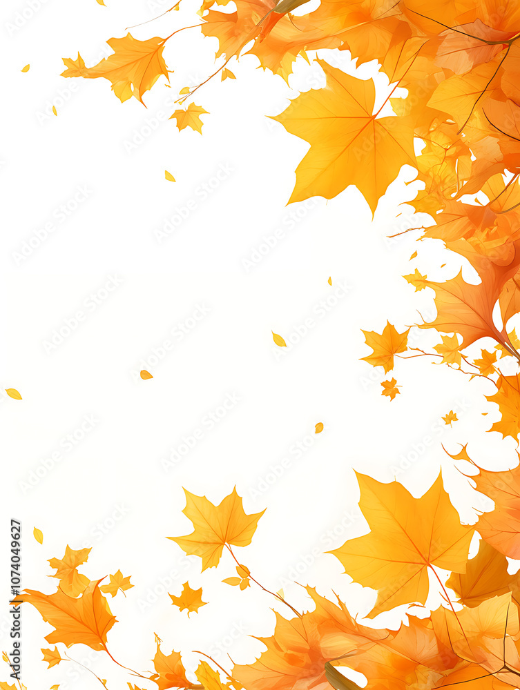 Poster autumn background with colored maple leaves framed, isolated on a white background