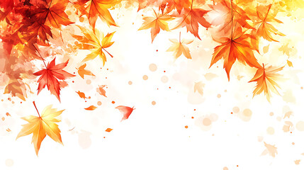 Watercolor autumn foliage, soft pastel colors on white background