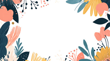 Naklejka premium Autumn rectangle frame background, flat design, white space in the middle of the page, illustration, clip art set, simple line drawing, white background