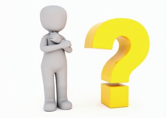 gray man 3d model thoughtful next to him question mark