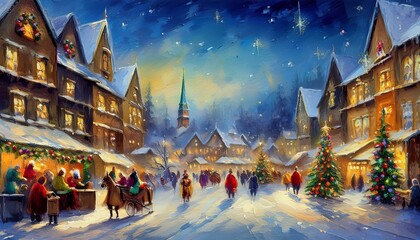 Christmas card. Cozy winter houses in Scandinavian style. Editable illustration for Christmas invitation, card and website banner. Scandinavian architecture.