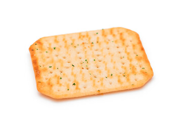 Crispy Salted Cracker with Greens - Isolated on White. Easy Snack - Isolation