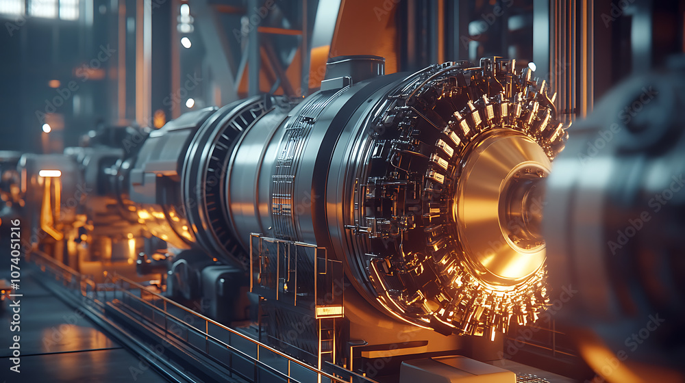 Poster factory installed industrial gas turbine engine, high-tech engineering equipment used for power gene