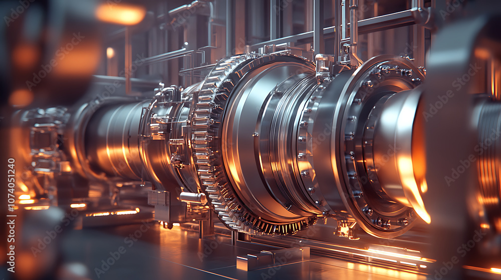 Poster Factory installed industrial gas turbine engine, High-tech engineering equipment used for power generation and mechanical applications