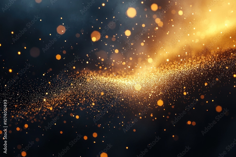 Poster abstract background with golden sparkles and bokeh lights
