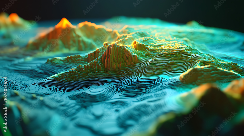 Aufkleber Holographic terrain model showcasing advanced GIS geodata mapping concept in a futuristic digital environment