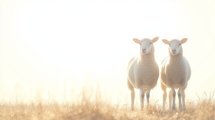 Obraz premium Two Sheep in a Serene Pastoral Landscape