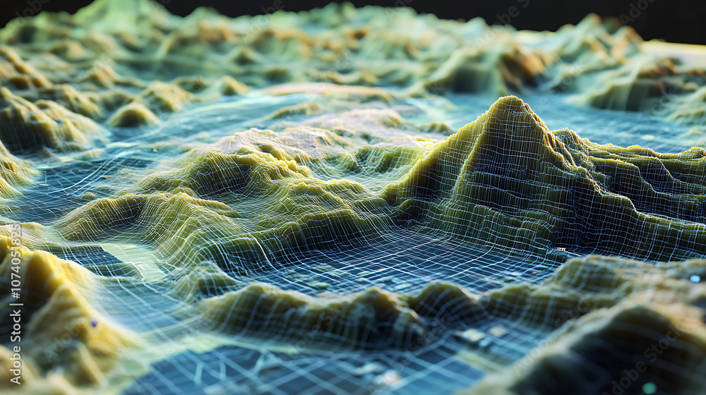 Leinwandbilder holographic terrain model showcasing advanced gis geodata mapping concept in a futuristic digital en