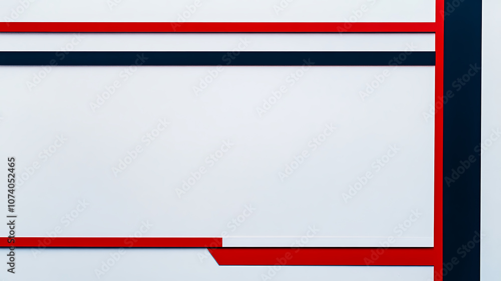 Poster red, white and blue border frame on a blank background a white square shape with a red thin line