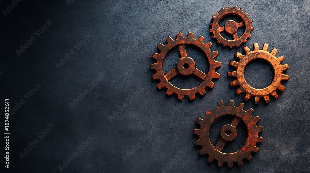 Leinwandbilder Rust programming language concept with rusty gears emerging from the dark, symbolizing robust and efficient coding