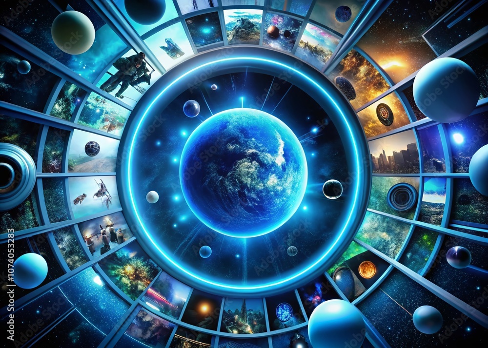 Aufkleber captivating close-up of a blue circle poster exploring quantum computing and the illusion of reality