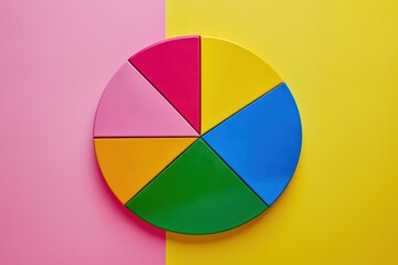 Fototapeta premium Colorful Circle Divided into Six Equal Segments on a Pink and Yellow Background