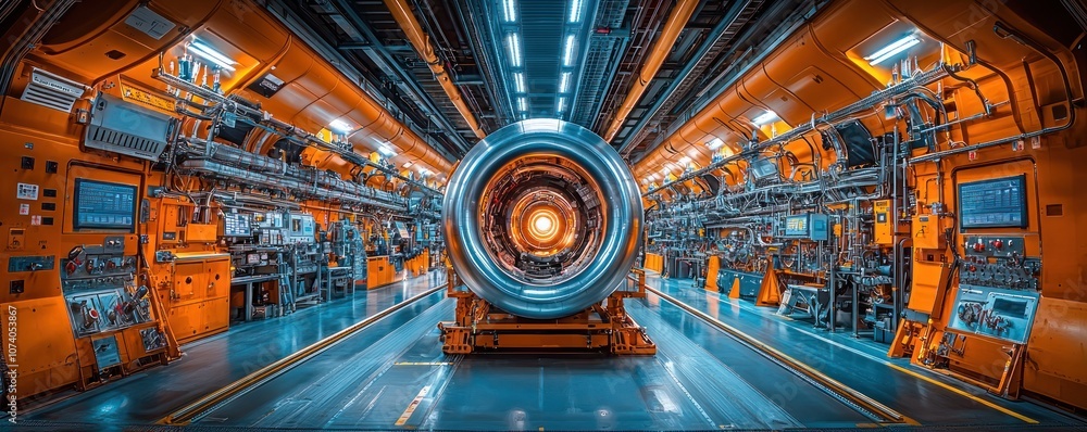 Poster jet engine assembly line in a modern factory