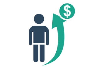 Progress icon. solid icon style. people with up arrow and dollar. icon related to motivation. success elements vector illustration