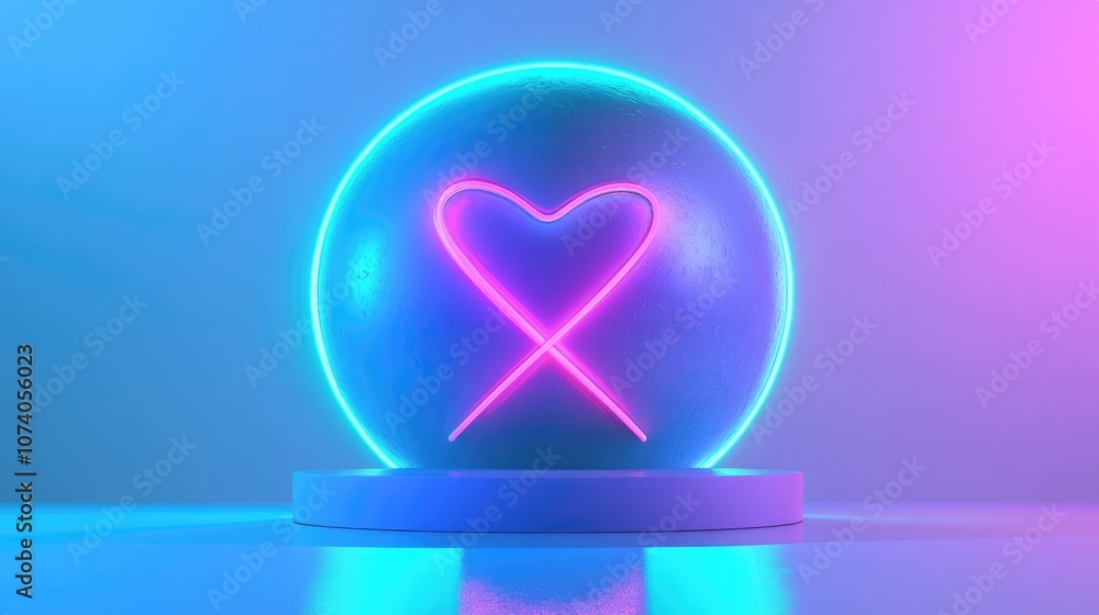 Poster a vibrant blue and purple spherical podium creates a striking visual complemented by a light blue ba