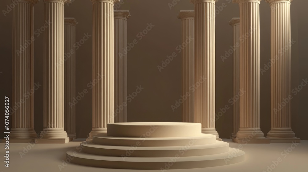 Poster Classic 3D render of a podium with column background