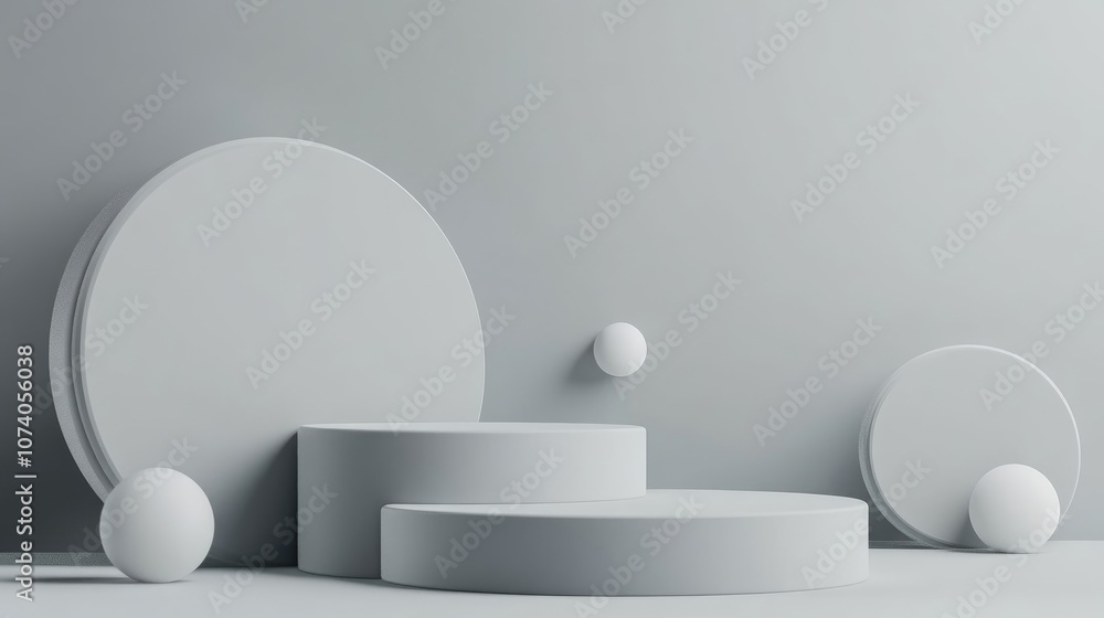 Aufkleber minimalist studio background featuring a 3d gray and white cylinder podium abstract geometric shape 