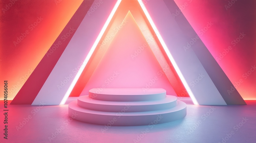Poster abstract illustration of a 3d podium stage with a white triangular design