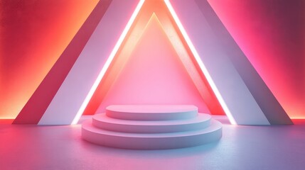 Abstract illustration of a 3D podium stage with a white triangular design