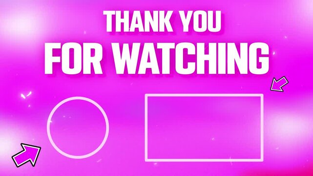 Thank you for watching outro card. Fantasy pink gradient glowing endscreen. 4k animation video