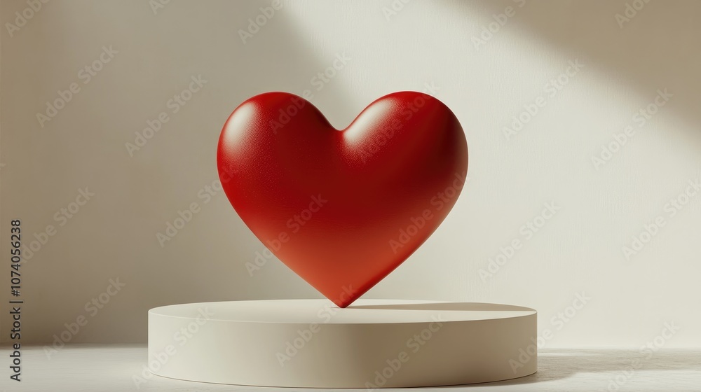 Poster minimal heart shaped background mockup featuring a pedestal scene for product presentation 3d render