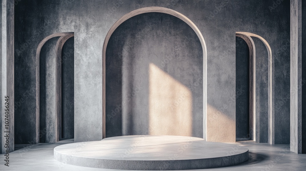 Poster 3d background featuring a pedestal display stage in a grey color theme