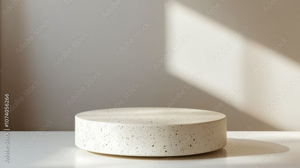 Poster Empty cylindrical podium on a simple background Abstract minimal setting featuring geometric shapes Design suitable for product display 3D rendering