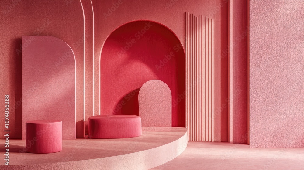 Poster Elegant pink geometric shape composition in a minimalistic style 3D rendering Adorable aesthetic