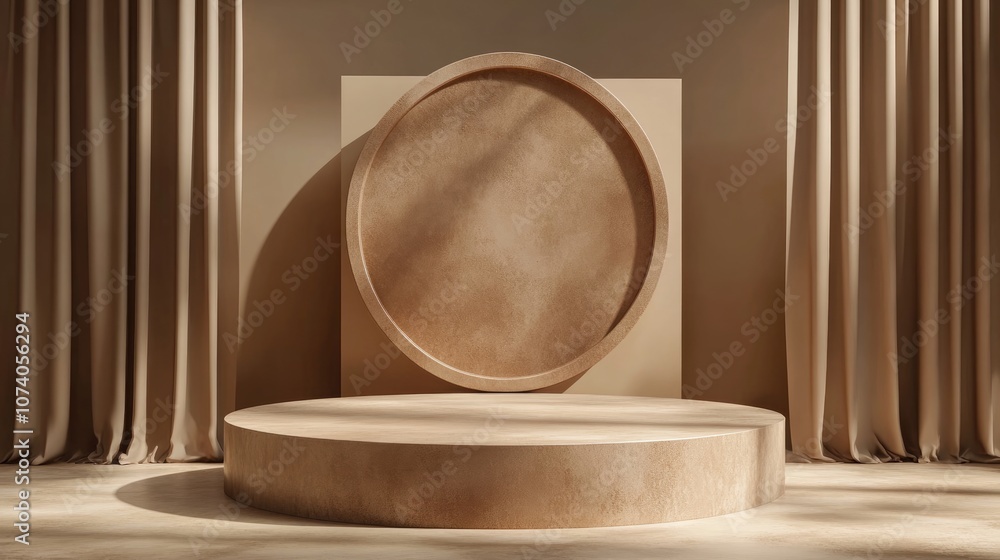 Poster 3d geometric podium with a brown backdrop for product display 3d rendered illustration