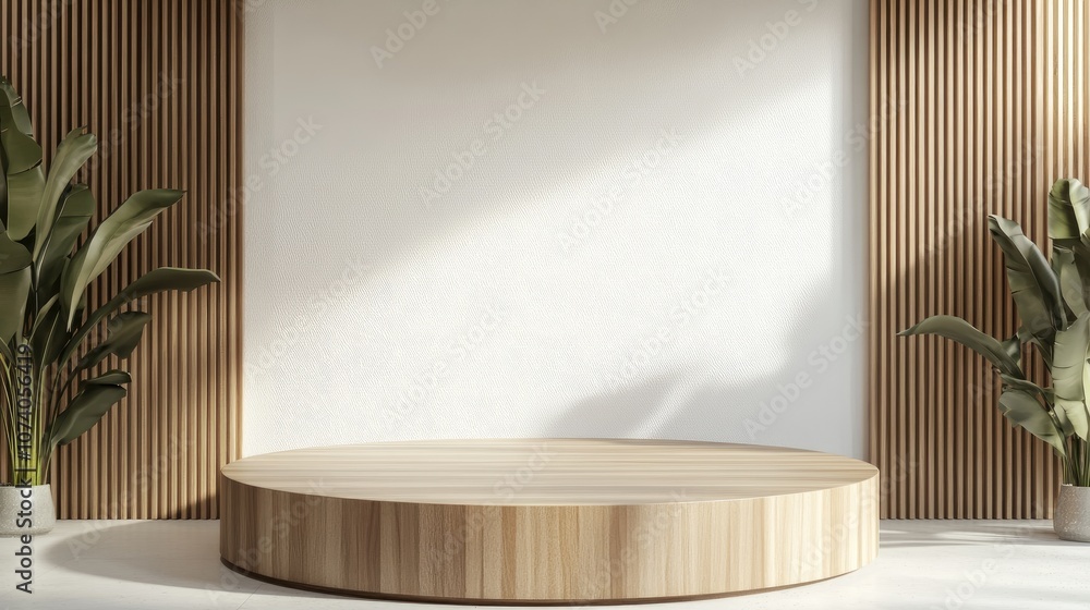 Poster minimalist wooden podium with a white background 3d rendering