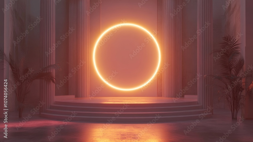 Poster 3d render of an aesthetically pleasing stage featuring a ring light backdrop