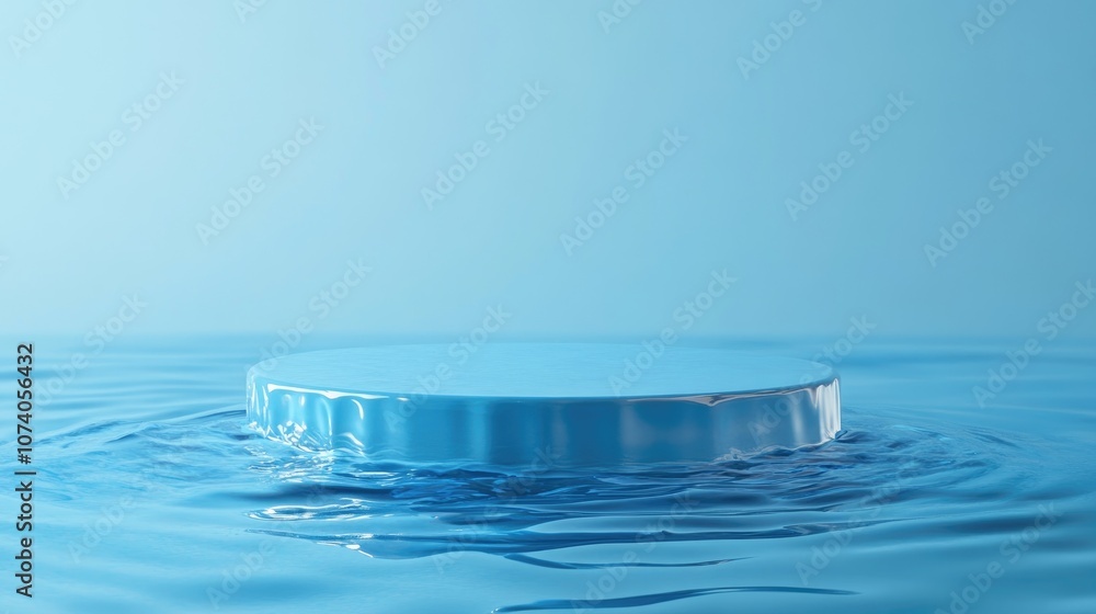 Aufkleber blue cylindrical podium featuring a water surface texture against a blue backdrop ideal for product 